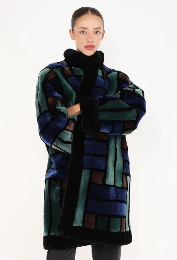 Dior Shearling Mosaic Fur Coat, 1980s - 1