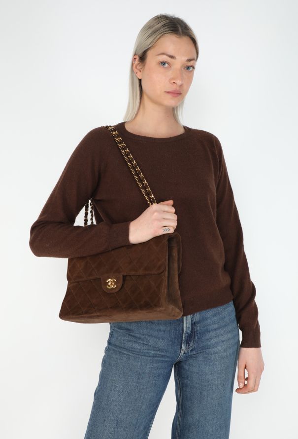 Chanel Rare '90s Suede Jumbo Classic Double Sided Flap Bag - 4