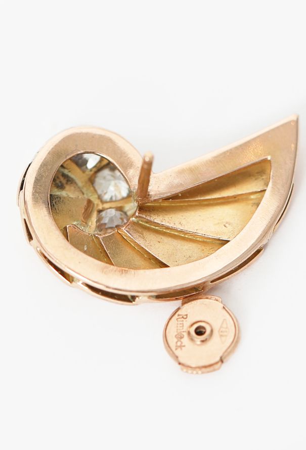 Vintage Fine Jewelry Vintage 18K Rose Gold & Diamond Shell Earrings - 6