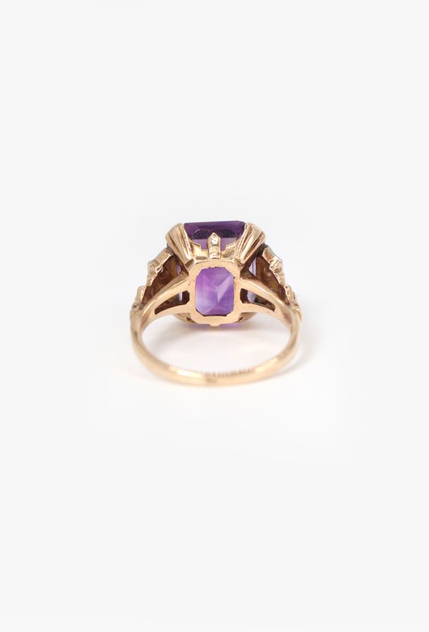 Vintage Fine Jewelry 14k Yellow Gold, Diamond & Amethyst Ring - 5 Vintage Fine Jewelry 14k Yellow Gold, Diamond & Amethyst Ring - 5