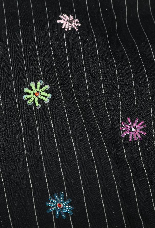 John Galliano Floral Beaded Pinstripe Suit - 10