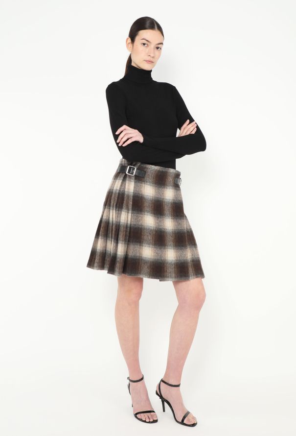 Prada 2011 Pleated Buckled Plaid Skirt - 1