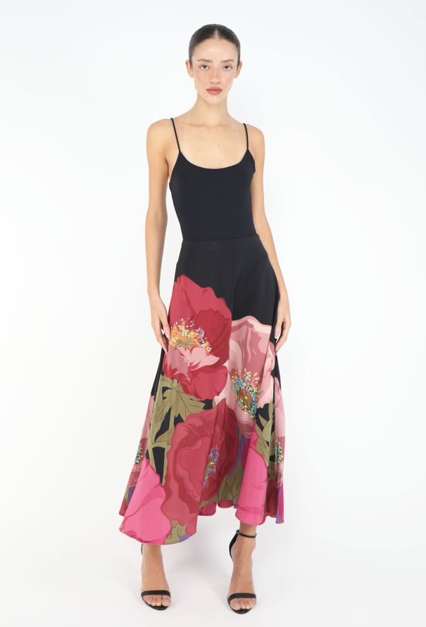 Valentino Peony Print Silk Skirt - 3