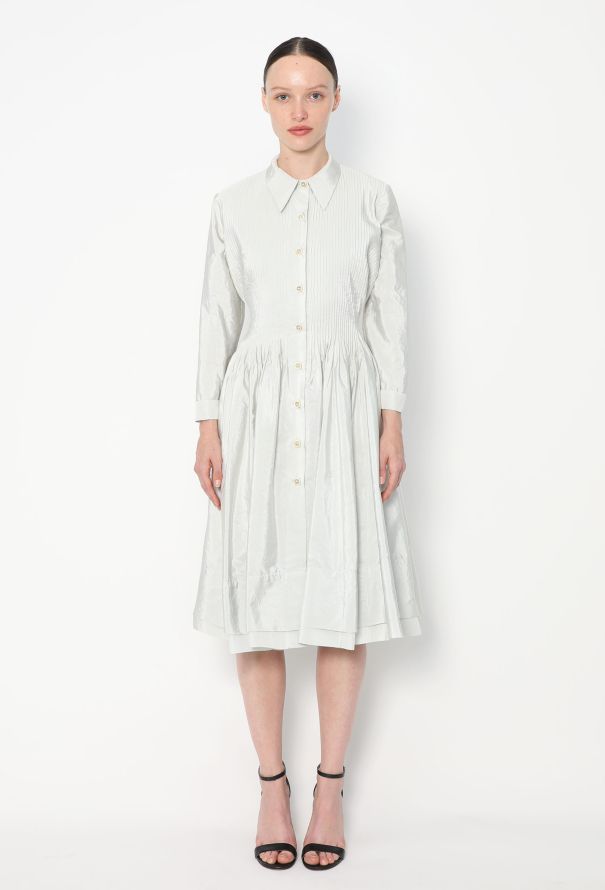 Prada Pleated Pinstripe Silk Dress - 1