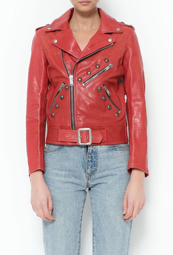 Coach red outlet leather jacket