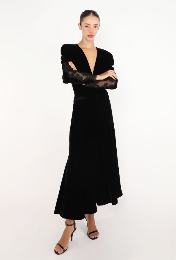 Valentino Lace Open-Back Velvet Dress, 1980s - 1