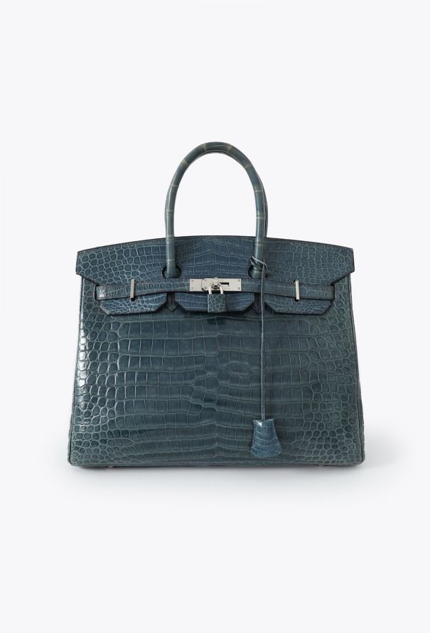 Hermès RARE 2005 Bleu Brighton Porosus Birkin 35 - 1