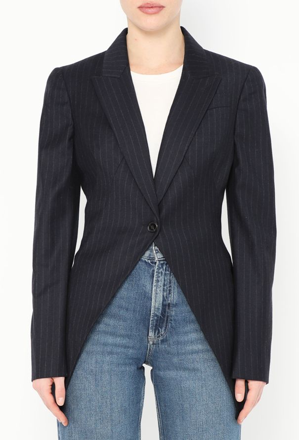 Alexander McQueen Pleated Pinstripe Blazer - 1