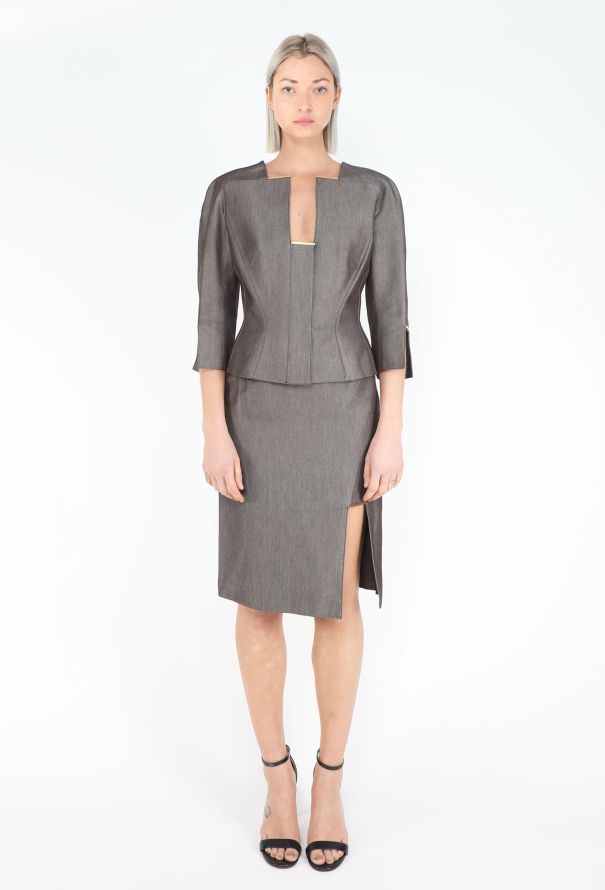 Thierry Mugler Late '90s Cinched Brass Trim Ensemble - 1