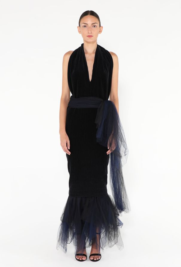 Romeo Gigli '90s Tulle Belted Corduroy Gown - 1