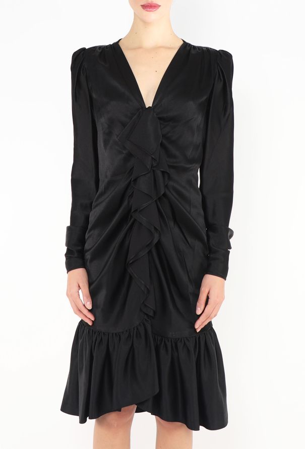 Saint Laurent Rare 1982 Satin Ruffled Dress - 2