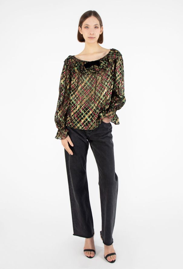 Saint Laurent Rare F/W 1980 Lamé Ruffled Blouse - 5