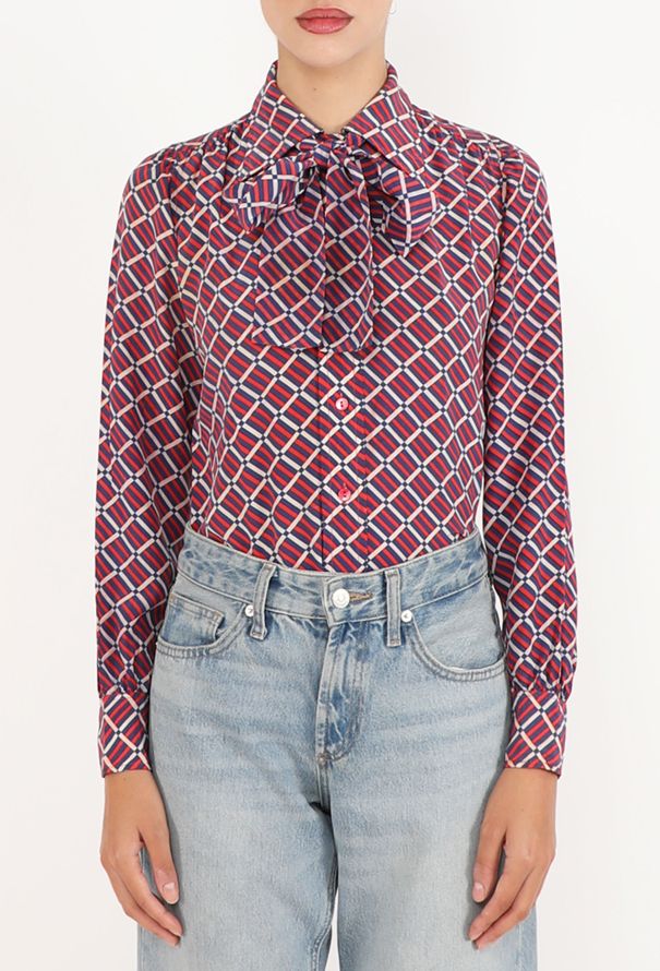 Saint Laurent Graphic Silk Lavallière Blouse, 1970s - 1