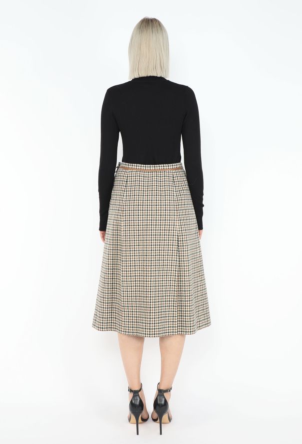 Hermès '70s Pleated Houndstooth Skirt - 5