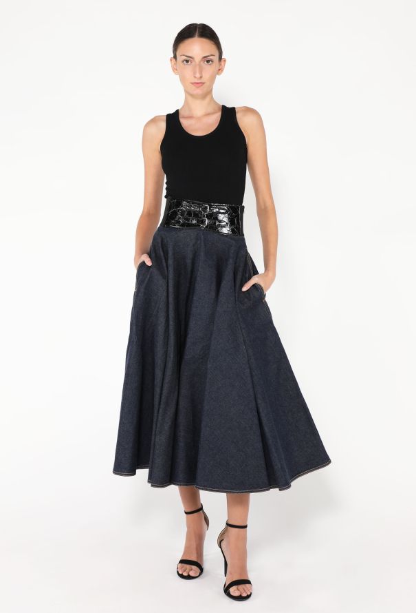Alaïa 2022 Belted Denim Skirt - 1