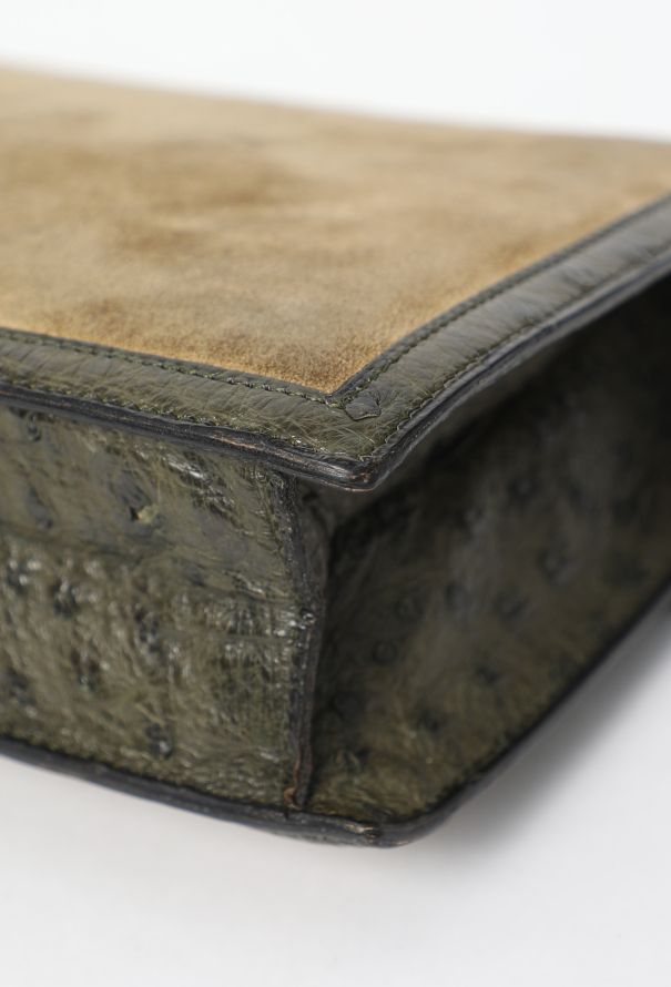 Hermès '70s Veau Doblis & Ostrich Trim Pan Clutch - 7