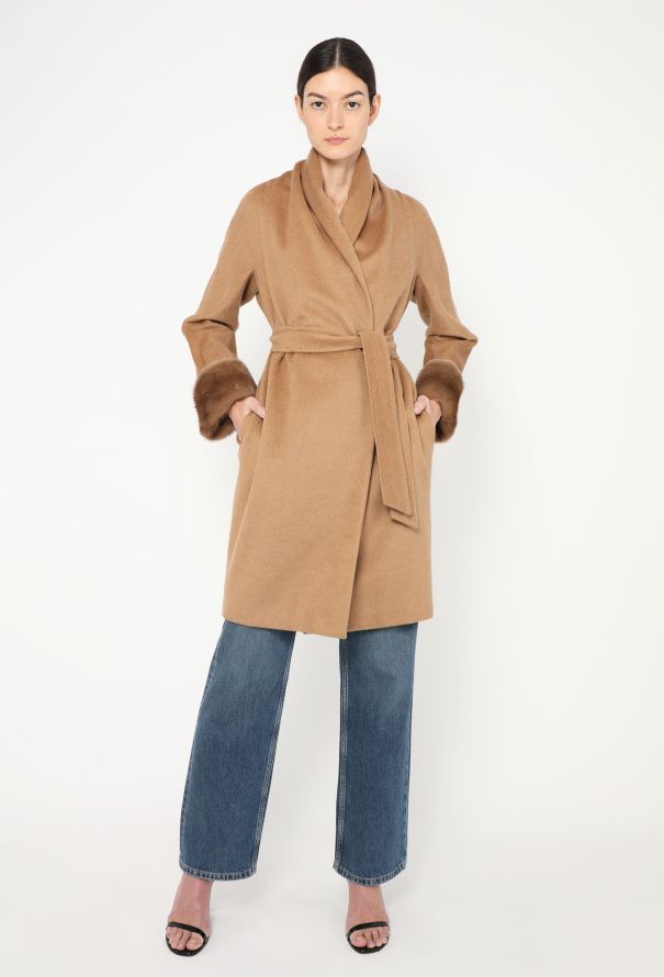 Max Mara Mink Trim Camel Coat - 1