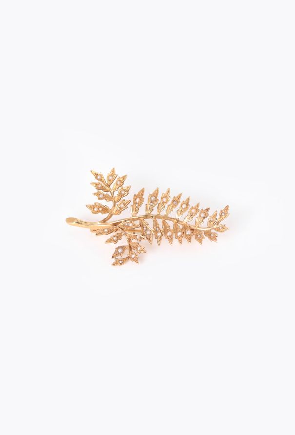 Vintage Fine Jewelry 18k Yellow Gold & Pearl Leaf Brooch - 1
