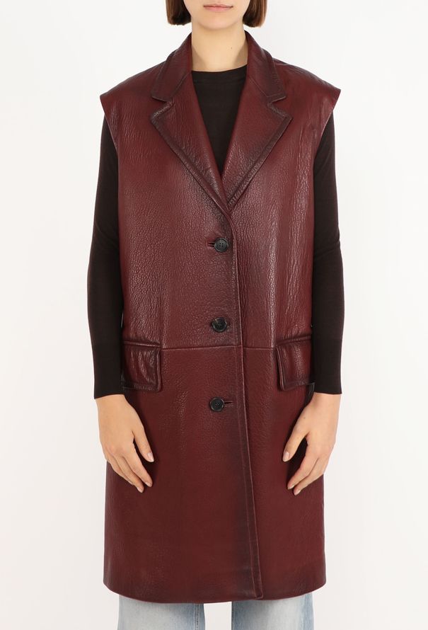 Prada Burgundy Lambskin Patinaed Vest - 3