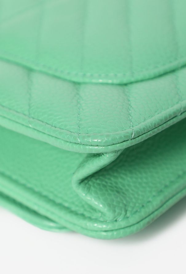 Chanel Green Caviar Chevron Wallet On Chain Bag - 8