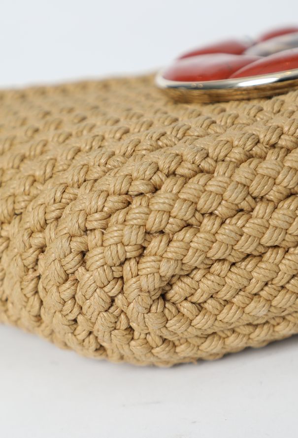 Saint Laurent 2005 Raffia Coral Shell Clutch - 8