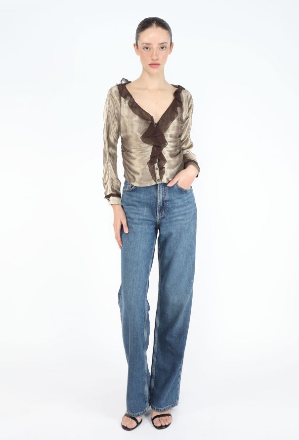 Prada Early 2000s Metallic Ruffled Blouse - 3