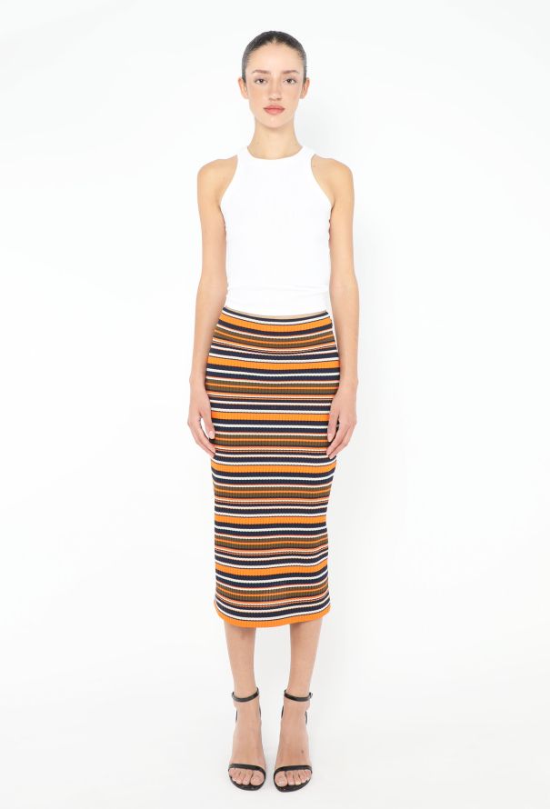 Prada Striped Ribbed Logo Skirt - 1