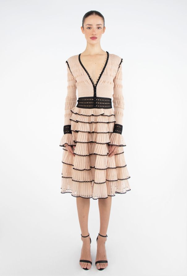Alexander McQueen F/W 2015 Shirred Lace Trim Dress - 1