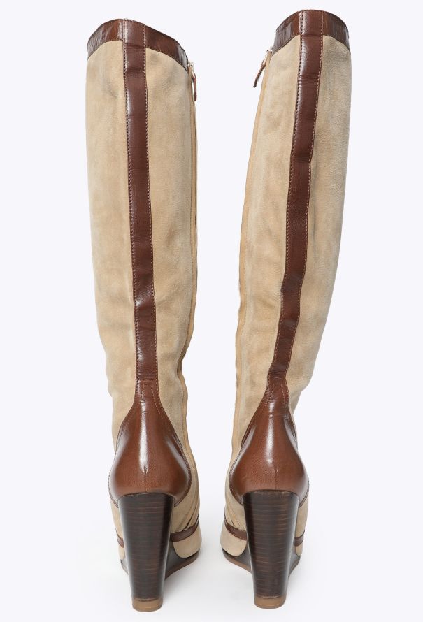 Hermès Suede Leather Trim Wedge Boots - 4