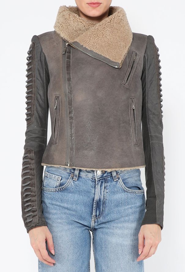 Rick Owens Shearling Leather Biker Jacket - 1