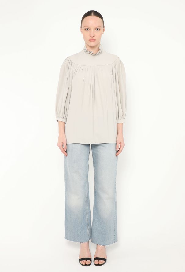 Céline 2021 Pleated Ruffled Silk Blouse - 2