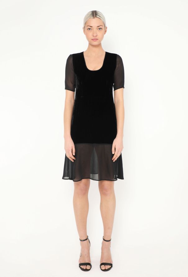 Prada 1994 Chiffon Trim Velvet Dress - 1