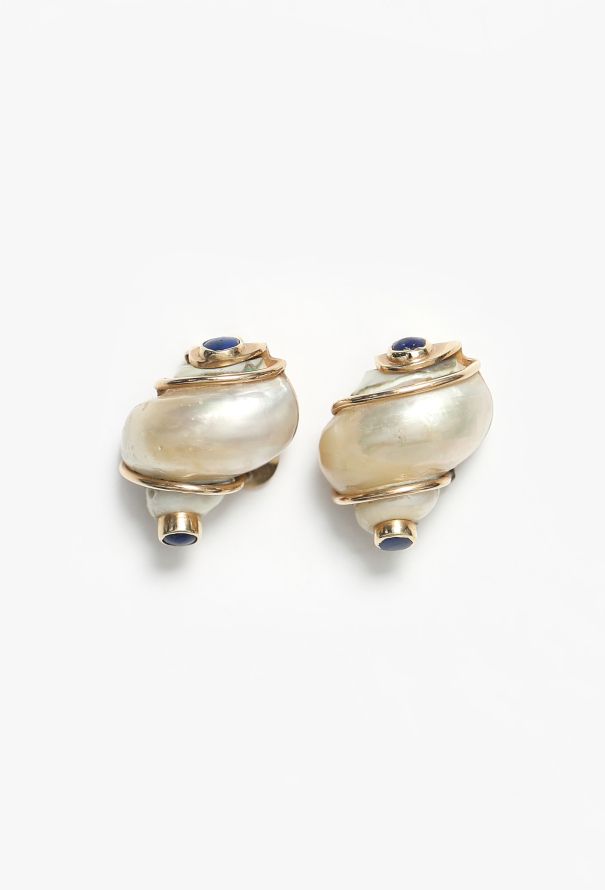 Vintage Fine Jewelry Seaman Schepps '70s Turbo Shell & Sapphire Earrings - 1