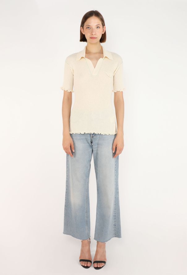 Bottega Veneta Ribbed Knit Polo Top, 2021 - 3