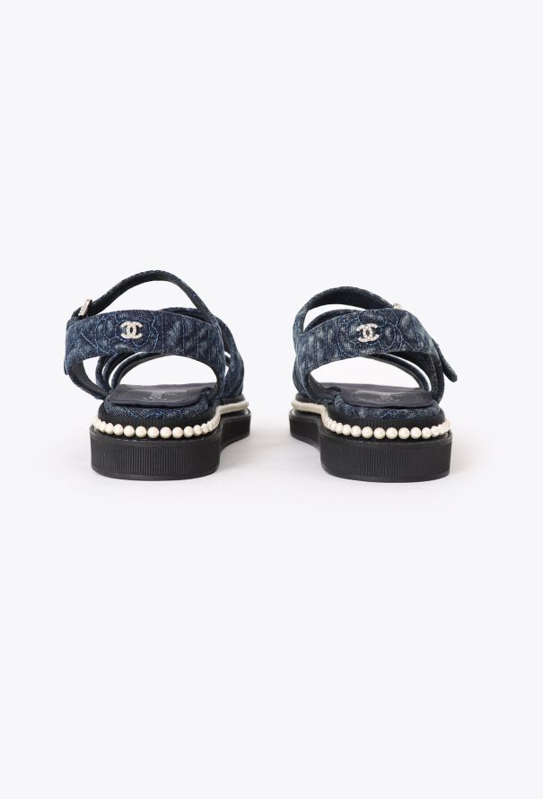 Chanel 2019 Embellished 'CC' Denim Sandals - 4 Chanel 2019 Embellished 'CC' Denim Sandals - 4