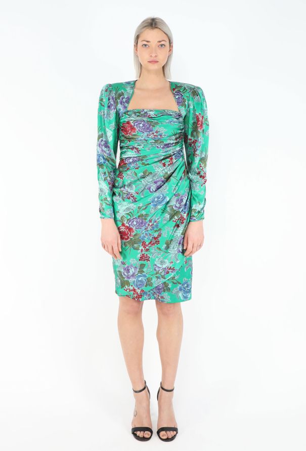 Emanuel Ungaro '80s Floral Draped Silk Dress - 1