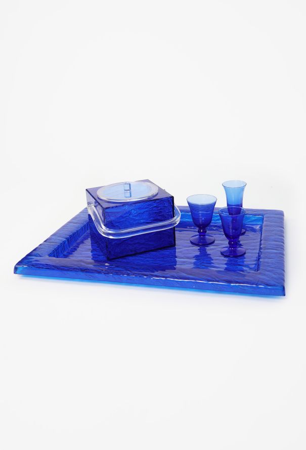 Vintage Objects & Decor 1960s Cobalt Ice Bucket & Serving Tray - 4