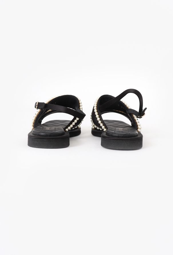Chanel 2022 Embellished Satin 'CC' Sandals - 4 Chanel 2022 Embellished Satin 'CC' Sandals - 4