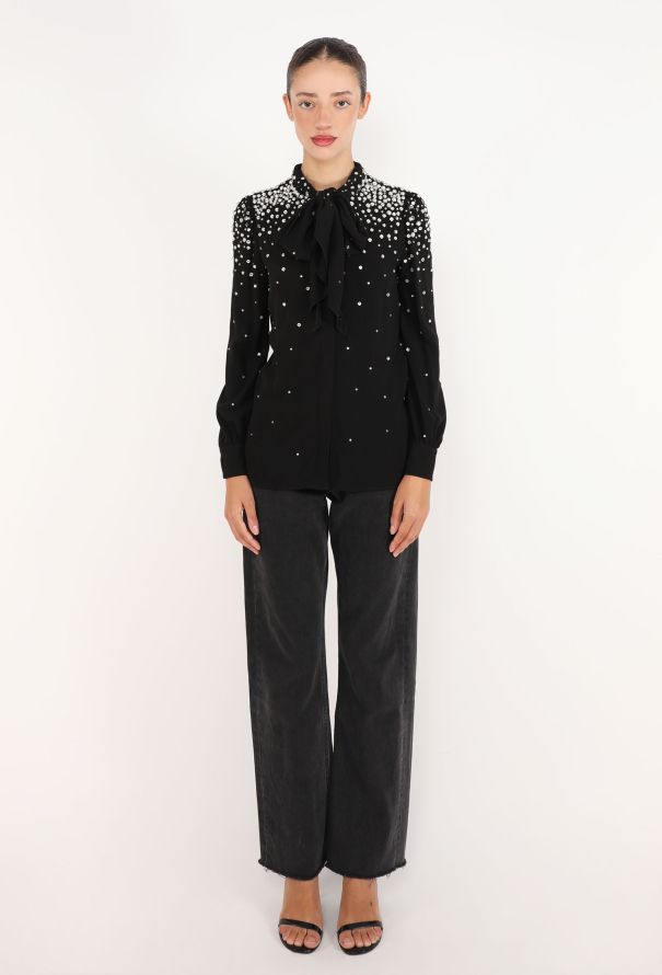 Saint Laurent Embellished Lavallière Blouse, S/S 2015 - 3