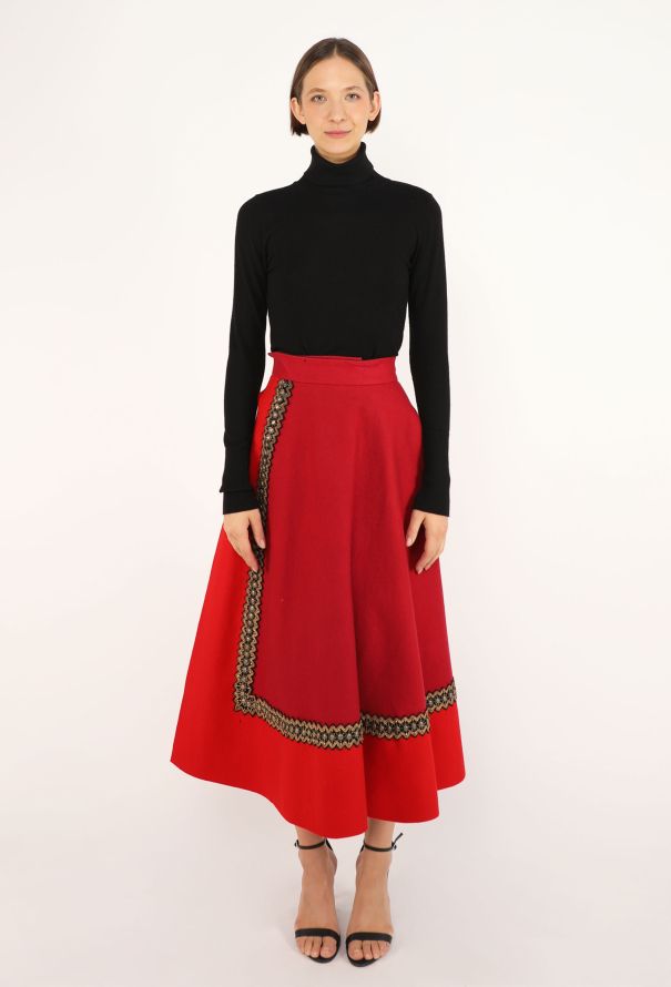 Lanvin Embroidered Flared Wrap Skirt, 1950s - 2