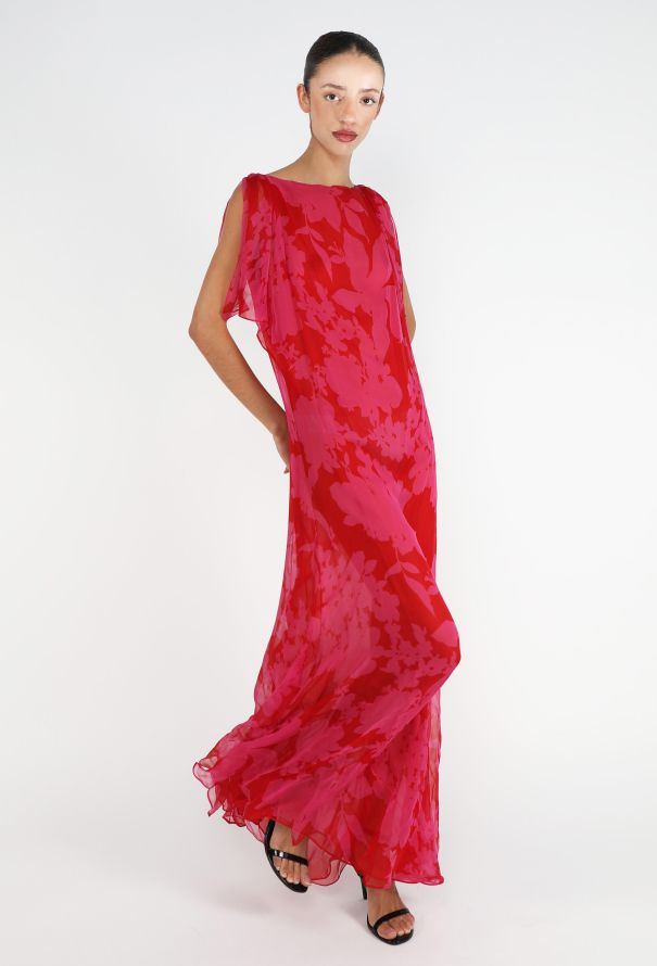 Saint Laurent STUNNING 1997 Elbaz Floral Chiffon Dress - 1