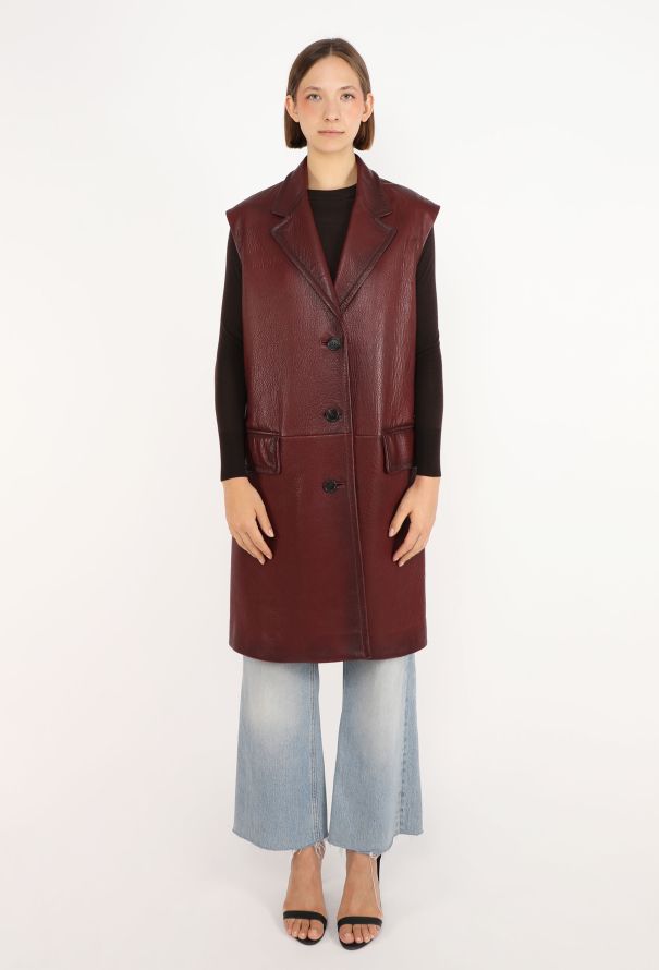 Prada Burgundy Lambskin Patinaed Vest - 1