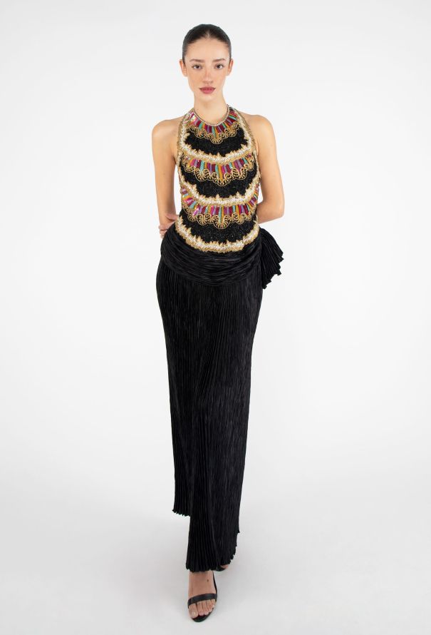 STUNNING Mary McFadden Hand-Embroidered Plissé Gown - 5