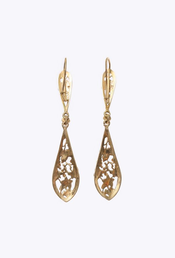 Vintage Fine Jewelry 18k Yellow Gold Leaf Pendant Earrings - 6