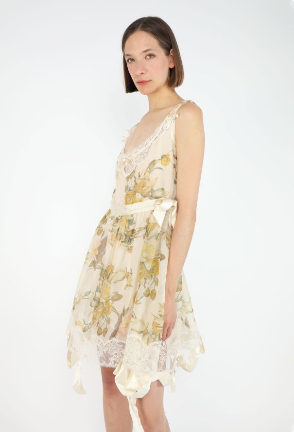 Dior S/S 2005 Lotus Lace Trim Silk Dress - 5