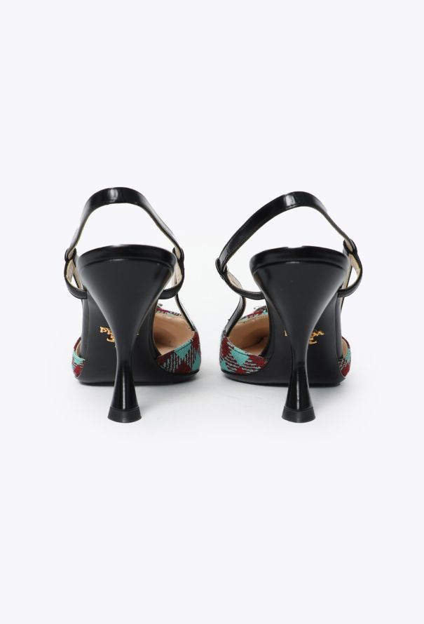 Prada Tweed Buckle Slingback Pumps - 4