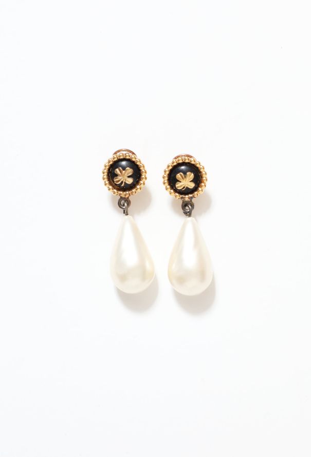 Clover Charm Fantasy Pearl Drop Earrings, Authentic & Vintage