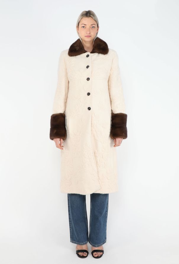 Valentino 2005 Jacquard Mink Fur Trim Coat - 1