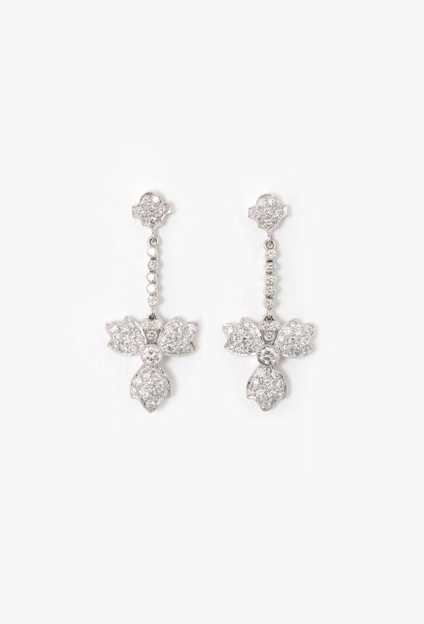 Vintage Fine Jewelry 18k White Gold & 2 Carats Diamond Clover Earrings - 1
