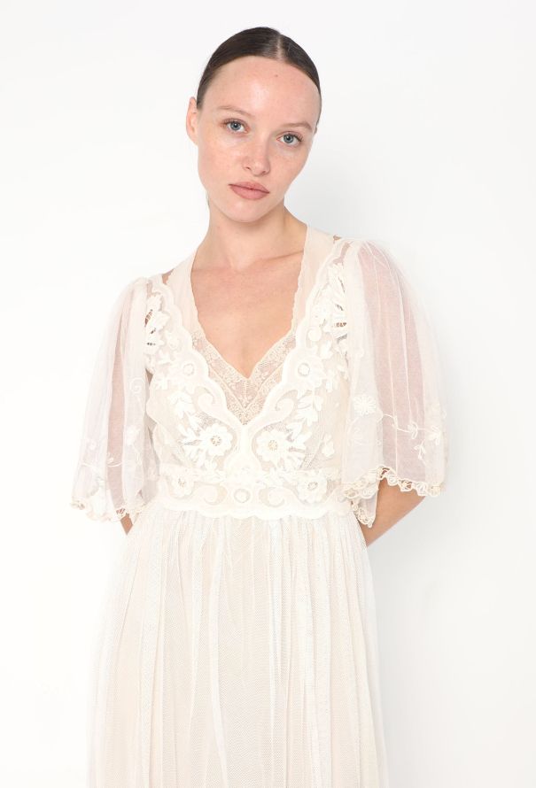 Embroidered Antique Tulle Lace Dress - 4